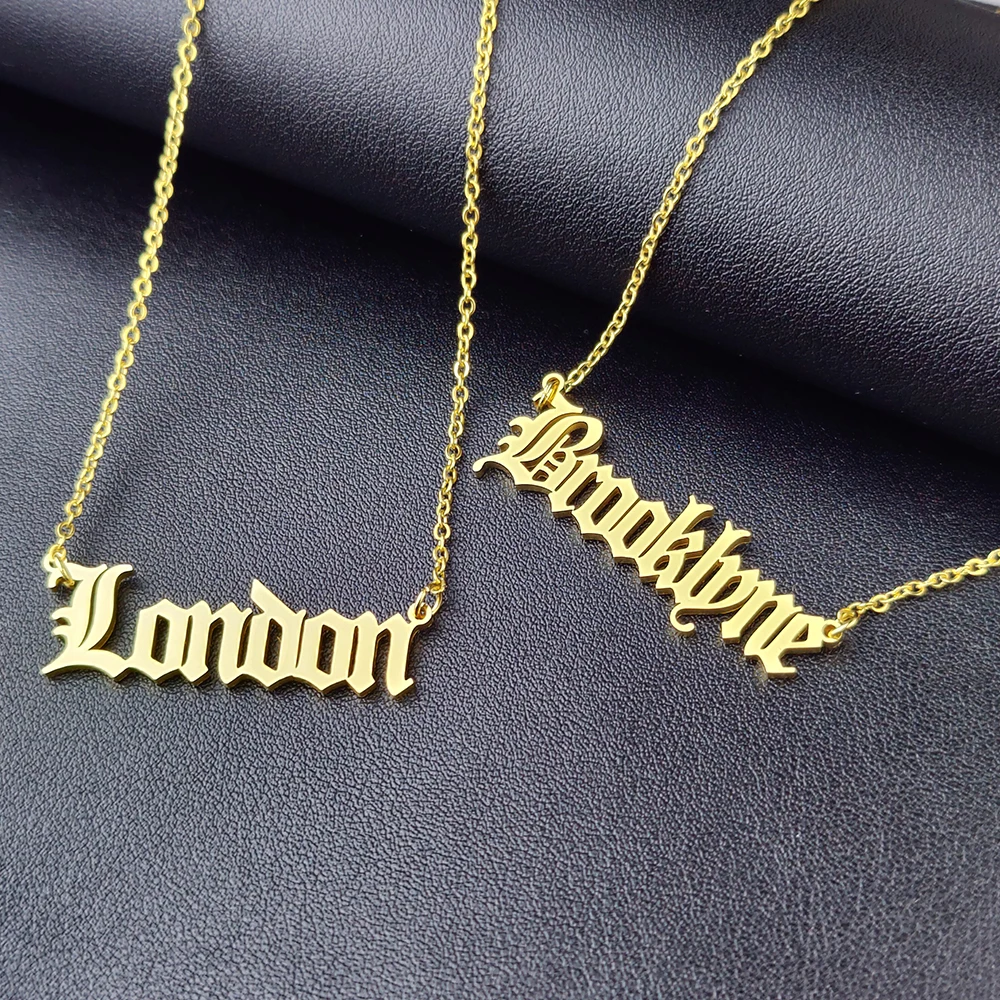 Old English Custom Name Necklaces For Women Men Stainless Steel Customized Necklace Pendant Jewelry Personalized Goth Neck Chain